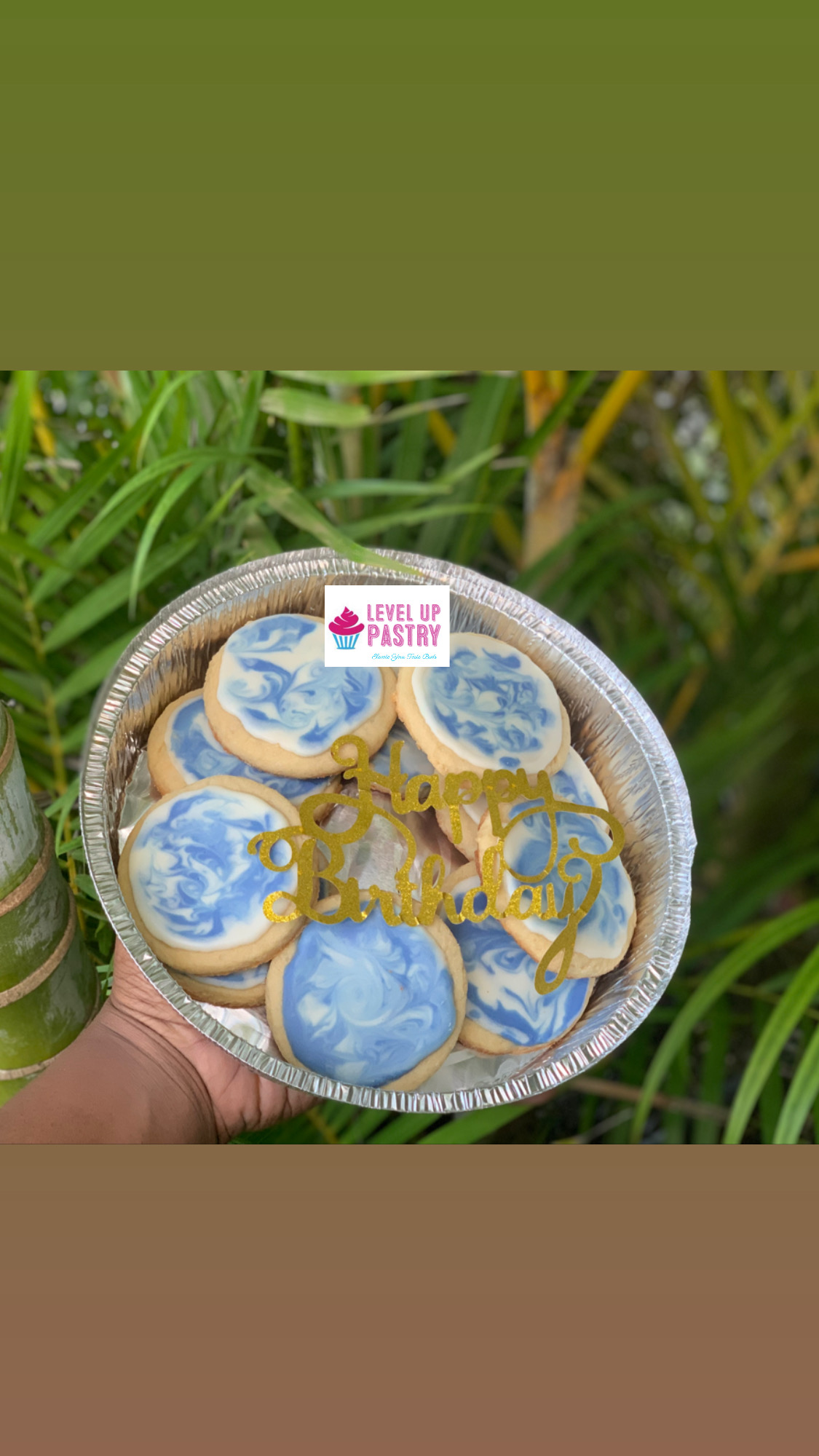 Blue marbled birthday sugar cookies